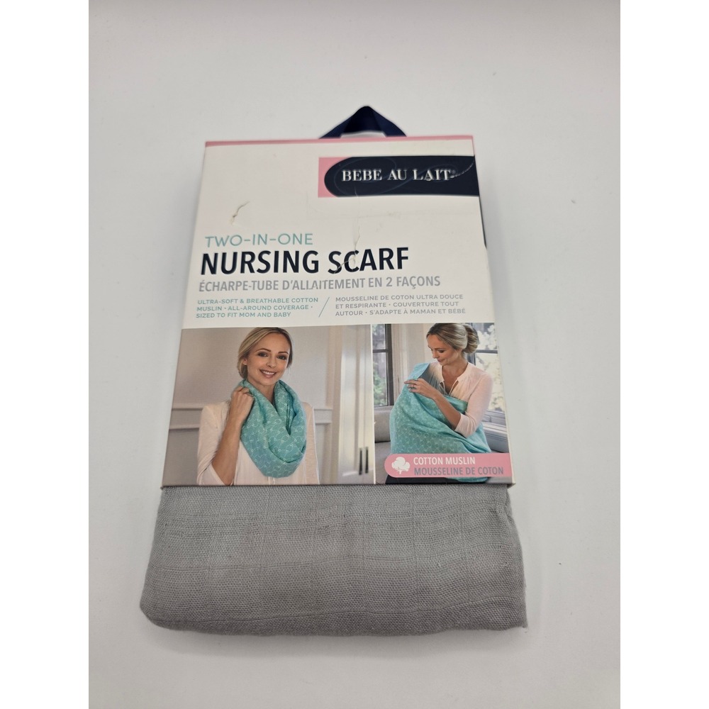 Bebe Au Lait Gray Cotton Muslin Two-in-One Nursing Scarf Breastfeeding Cover NIB
